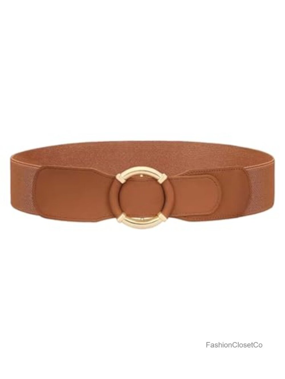 Women Elastic Stretch Waist Belt Faux Leather Metal Buckle